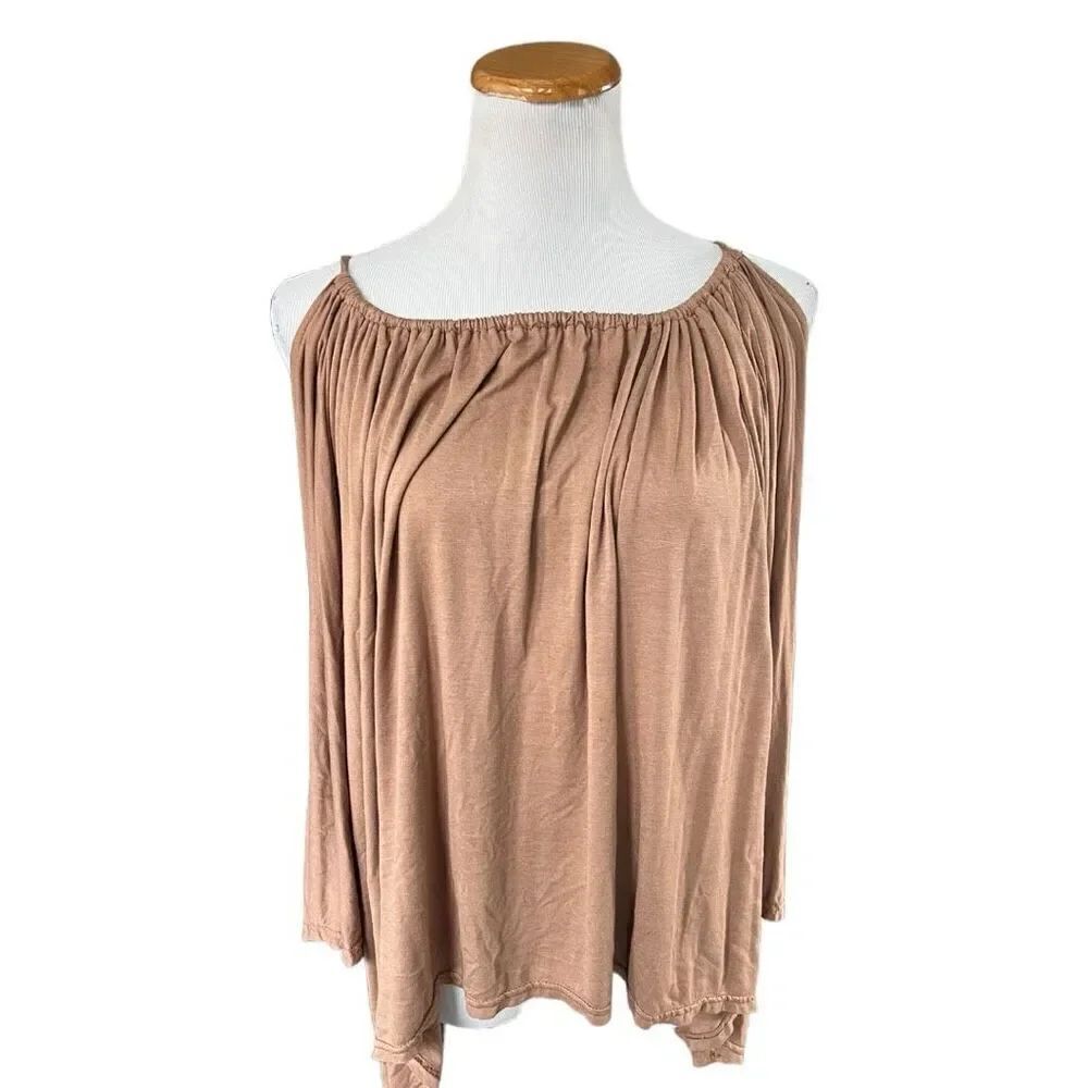 Womens R Oversized Batwing Cold Shoulder Camel Flowy Top - Sz 1X